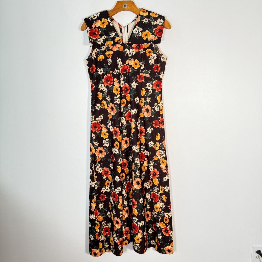 Vintage 1960s Floral Maxi Dress Sleeveless Feminine Handmade S - Picture 3 of 10
